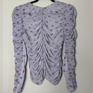 ZARA Lilac Floral Ruched Sheer Long Sleeve Top – M